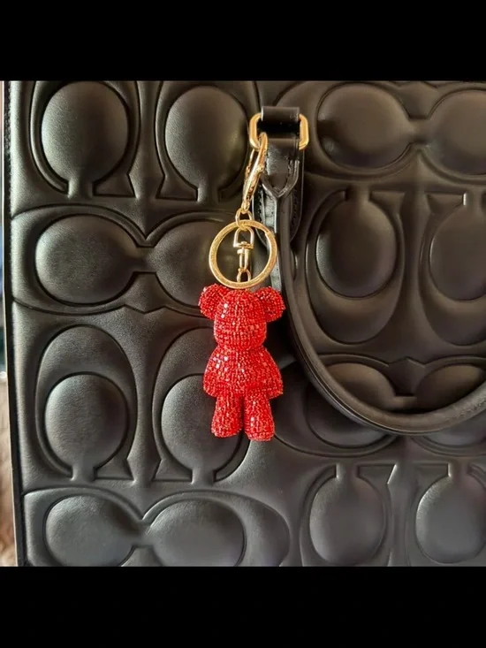 Beaded Teddy Bear Keychain available in Purple, Pink, Red - Picture 5 of 6